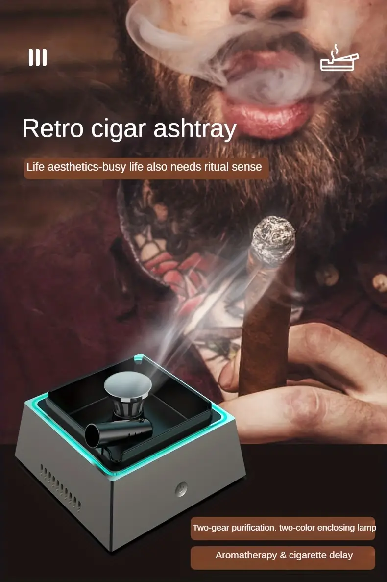 smart ashtray air purifier negative ion generator immediately remove second hand smoke and tobacco odor suck away smoke usb charging large battery long battery life automatic switch machine send filter delay warehouse spice socket washable details 0