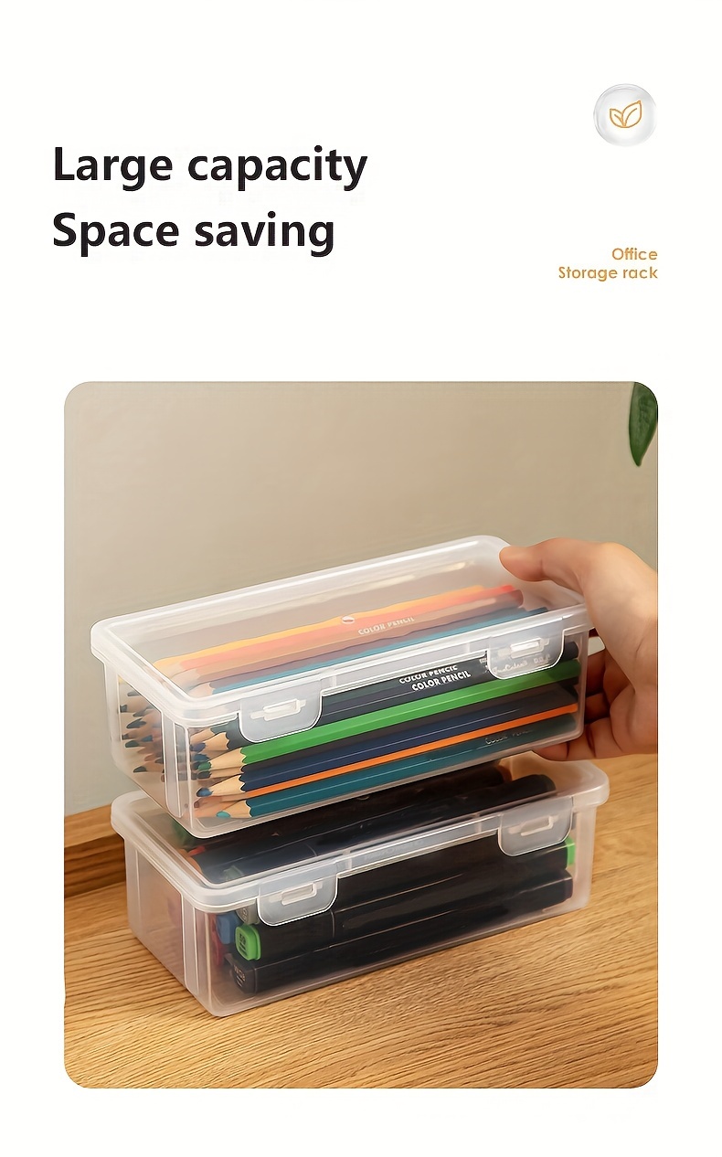 2/4pcs Plastic Clear Storage Box, Large Capacity Transparent Box, Desktop  Pen Pencil Marker Box, Flip Organizer With Hinged Lid, Back To School Suppli