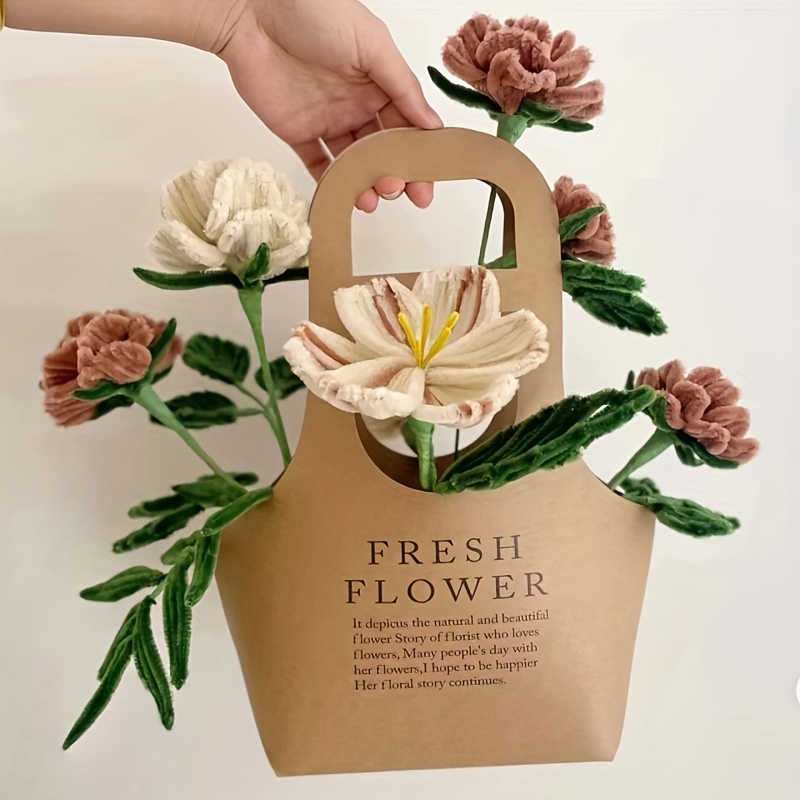 Flower Wrapping Paper Box, Simple Bouquet Carrying Kraft Paper Bag,  Carrying Bouquet Tote Bag, Fresh Flower Bouquet Supplies, Bouquet Gift Bag  For Valentine's Day - Temu