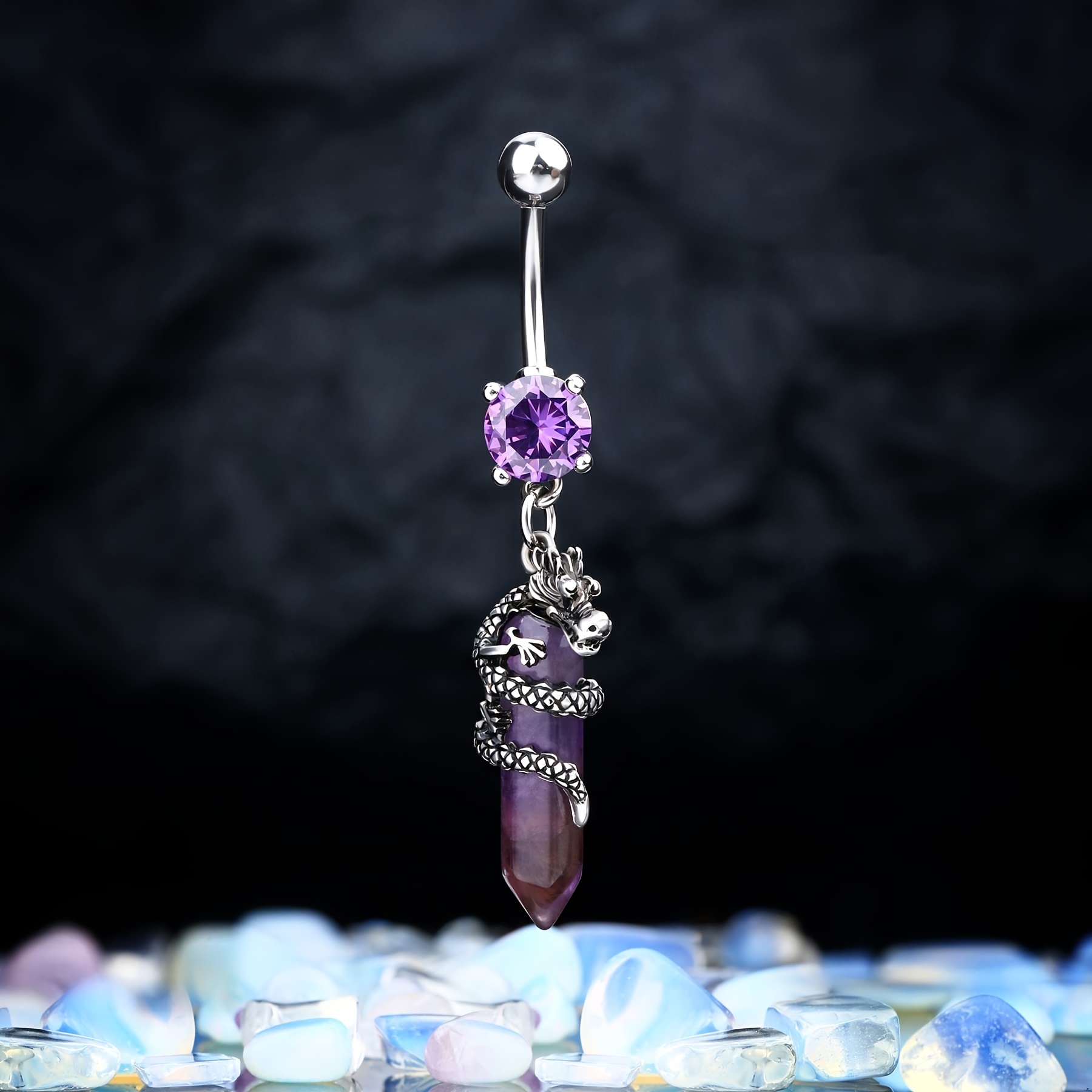Dragon Shape Charm Belly Button Ring with Gemstones