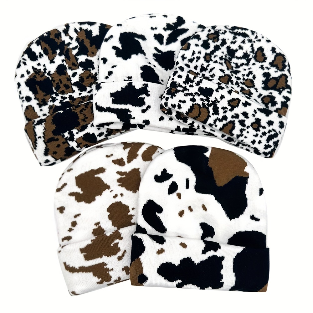 

1pc Winter Cow Print Jacquard Knitted Beanie Hats, Casual Thicken Warm Skullies For Men, Ideal Choice For Gifts