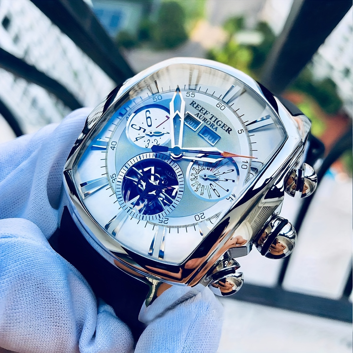 リーフタイガー] 腕時計 メンズ 大型文字盤 防水 全自動機械式時計