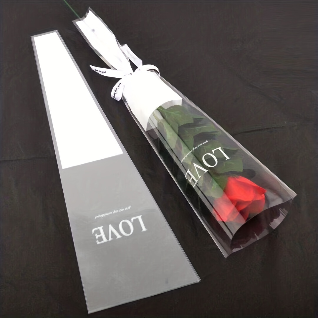 

48pcs Transparent Rose Flower Packaging Pouch For Tanabata, Valentine's Day, And Love - Perfect For Bouquets And Flower Art - Elegant And Durable Ladder Bag For Flower Wrapping