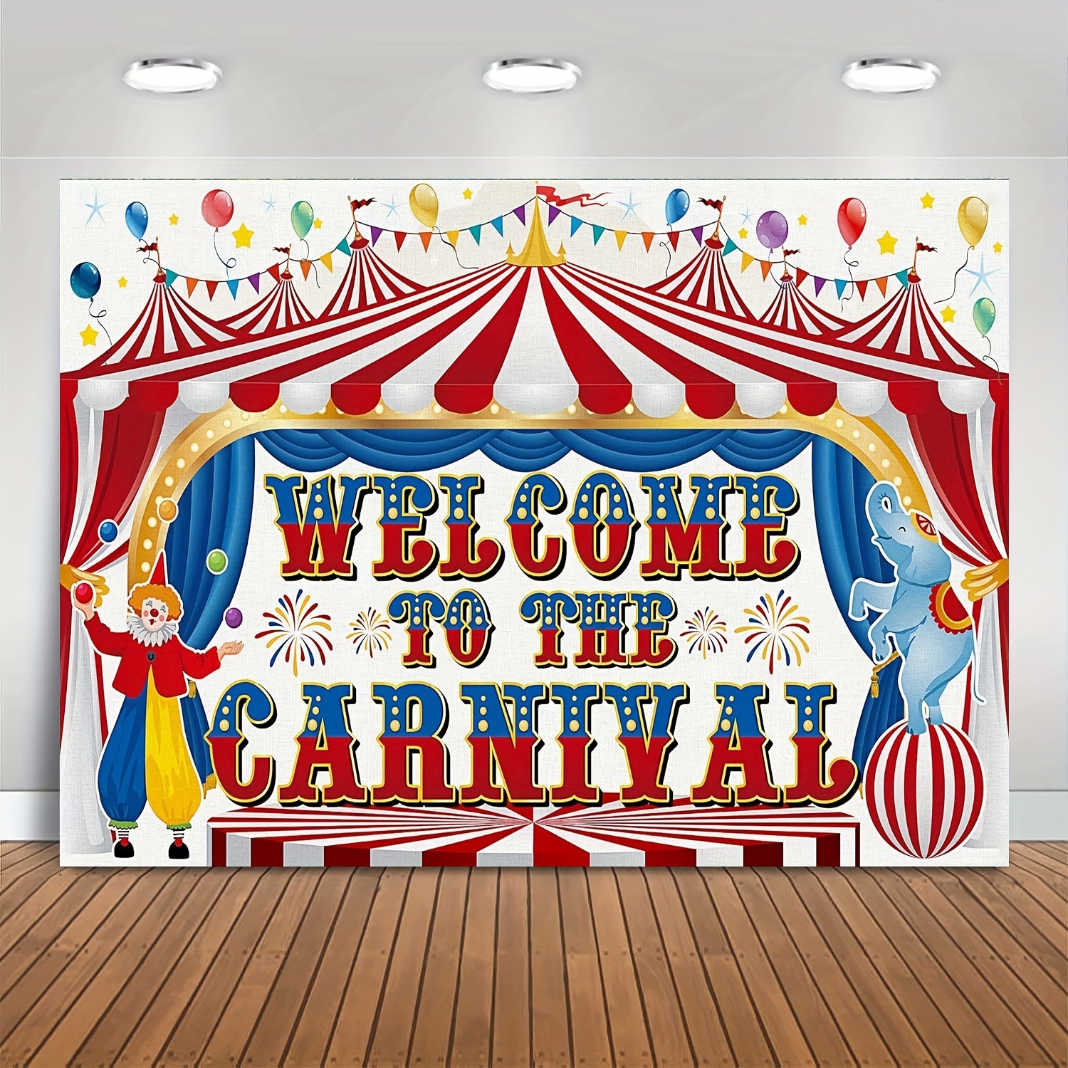 Decoraciones de fiesta temática de circo, decoraciones de carnaval incluyen  arco de globos de confeti, telón de fondo de carnaval, mantel, carteles de