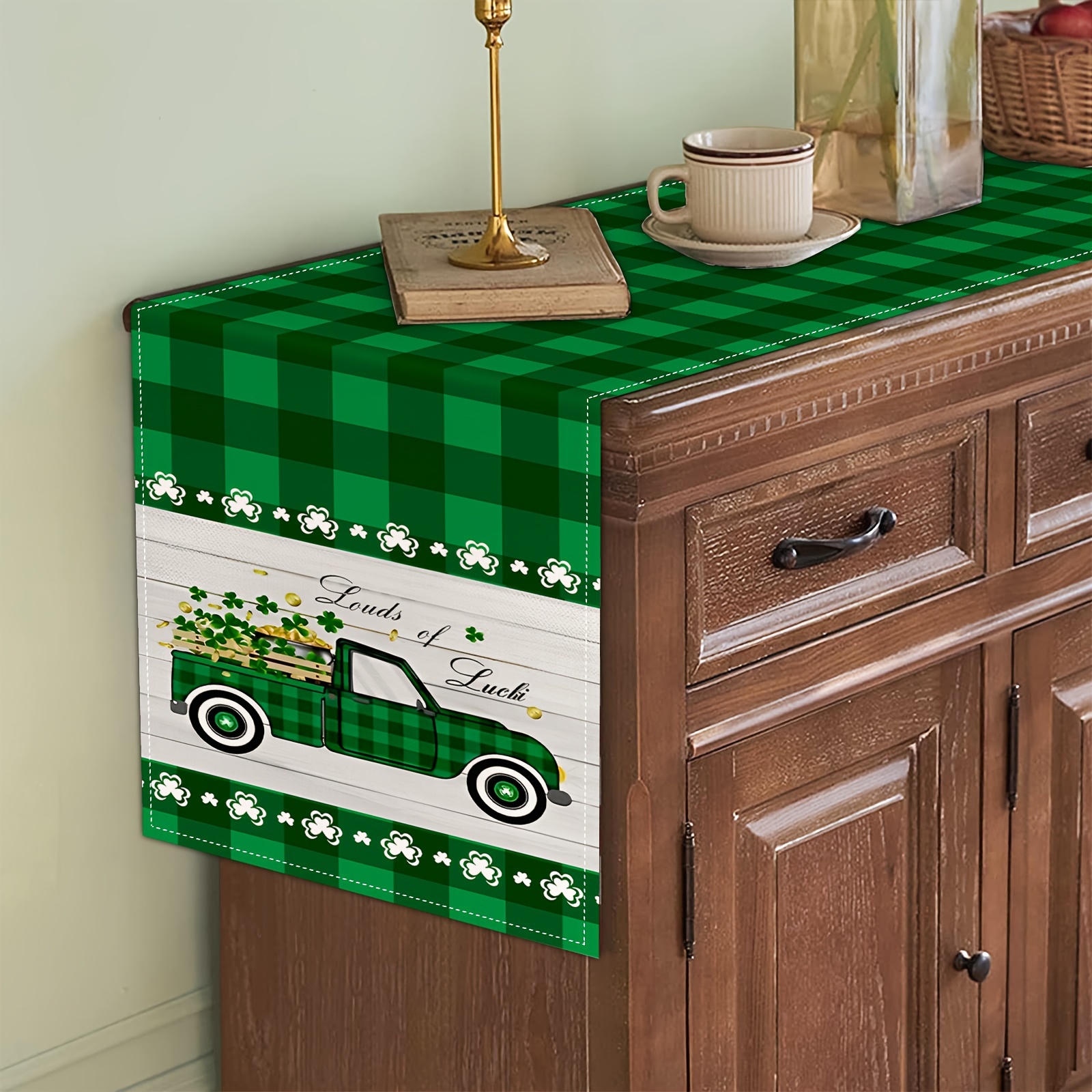 Mantel impermeable para el día de San Patricio, diseño de rayas verdes,  tréboles de la suerte, mantel de mesa de comedor para decoración de mesa al