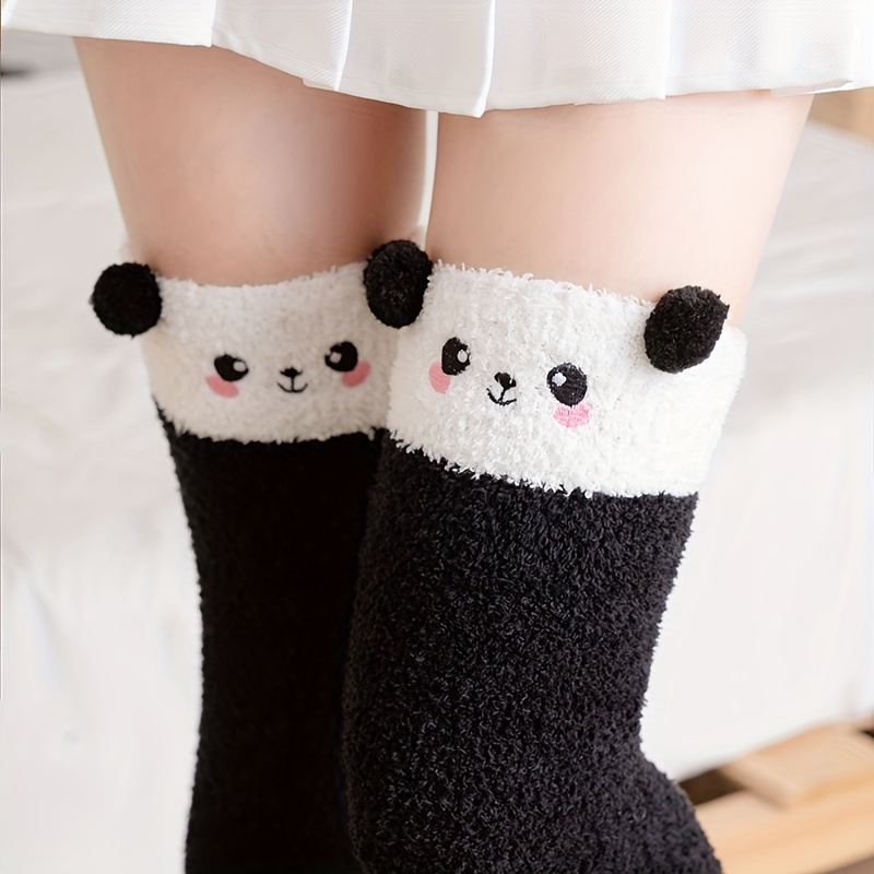 Cartoon Panda Thigh High Socks, Cute Fuzzy Over The Knee Socks, Women's Stockings & Hosiery