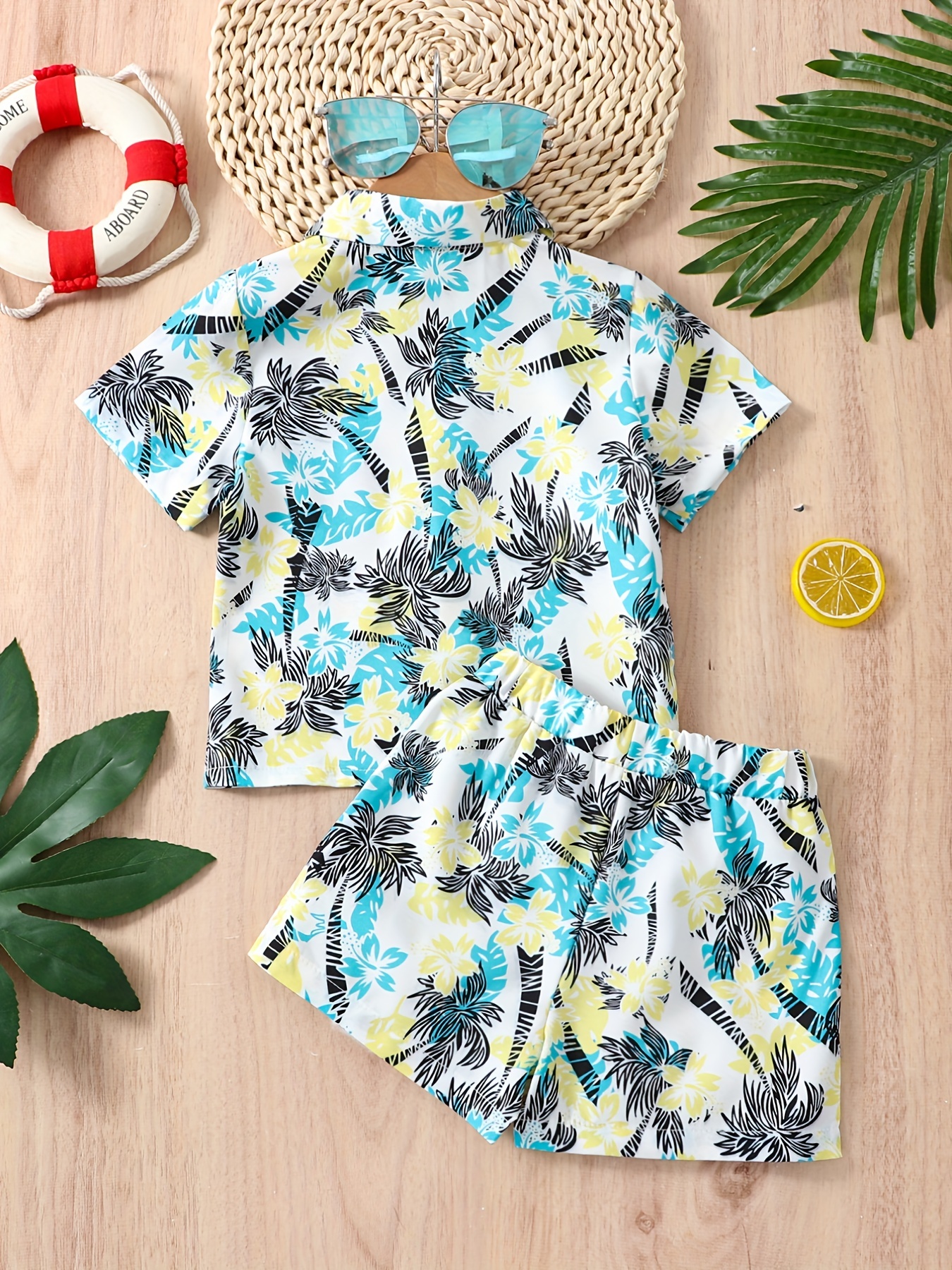 Baby Boys Tropical Trees Flower Print Outfit Short Sleeves Temu