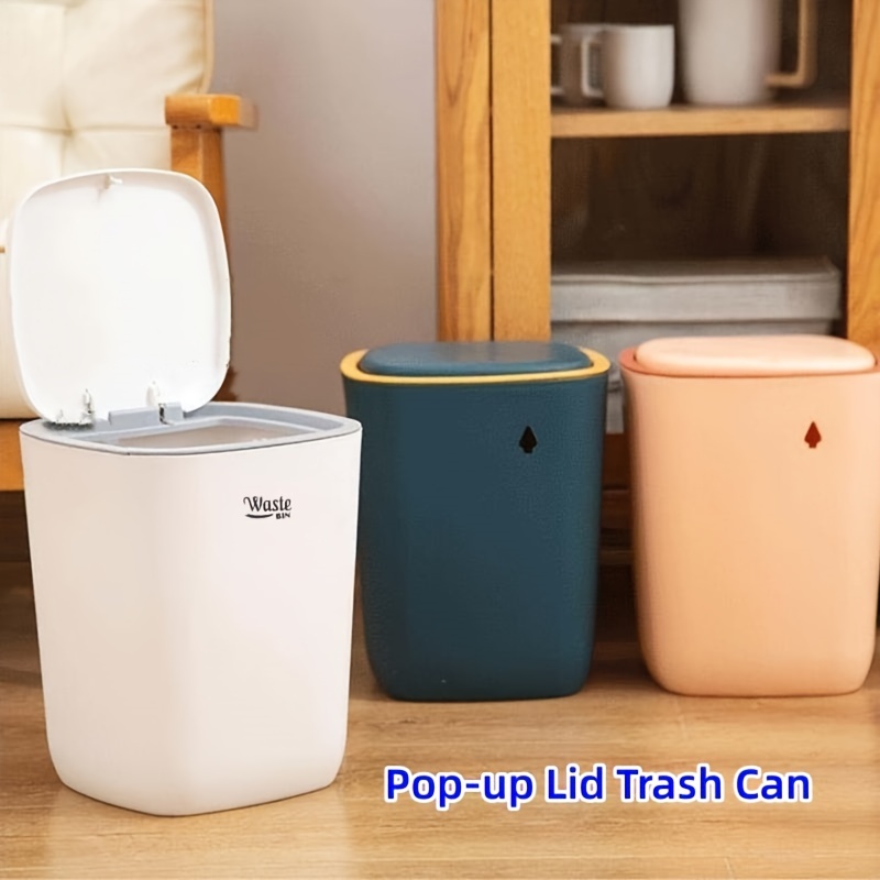 1pc 3.96gal Large Capacity Trash Can, Household Kitchen Living Room Bedroom  Office Sealed Garbage Can, Plastic Trash Can With Lid, Press-type Trash Ca