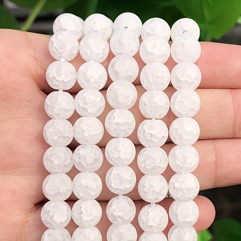 Natural Matte Polished White Crackle Crystal Stone Beads Round Loose Beads  For Jewelry Making Diy Bracelet Handmade Accessories - Temu New Zealand