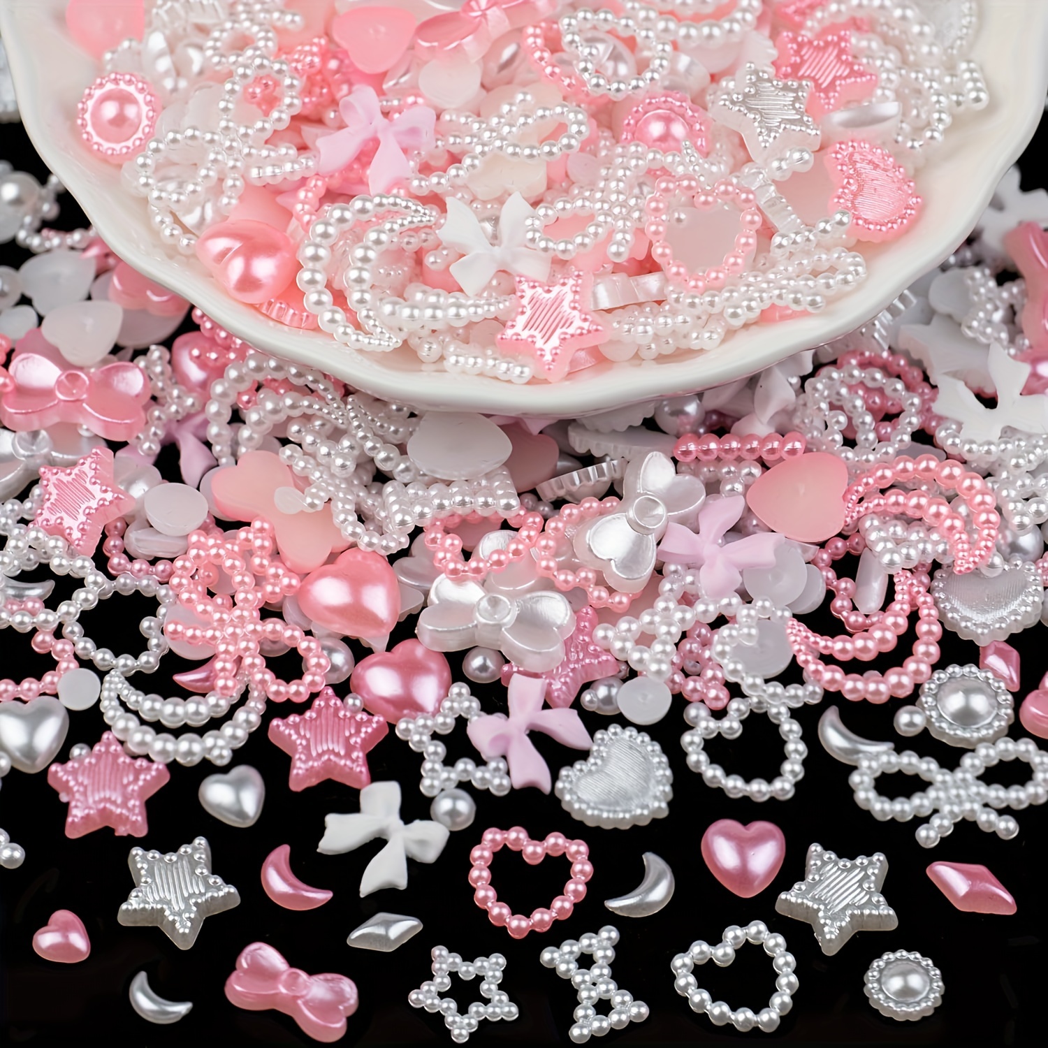 

1200pcs Assorted Pearls 3d Nail Charms Pink Multi Shapes Heart Bowknot Nail Charms Mix Heart Star Bows Round Pearls Nail Beads Charms For Manicure Crafts Jewelry Accessories