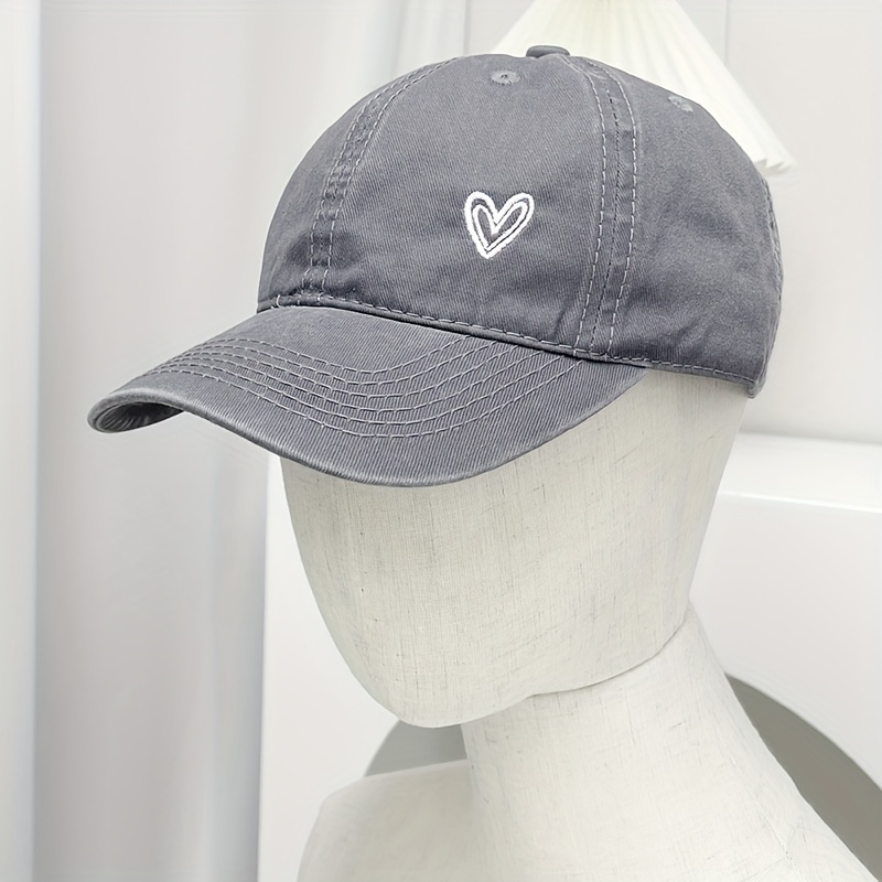 Vintage Washed Cowboy Baseball Cap with Heart Embroidery