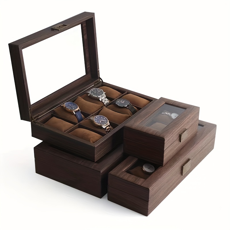 Wooden 2-layer Watch Jewelry Box, Multi-grid Watch Storage Box, Countertop  Watch Jewelry Storage Box With Velvet Lining, Light Luxury Watch Jewelry Display  Box, With Transparent Glass Top And Accessory Storage Drawer 