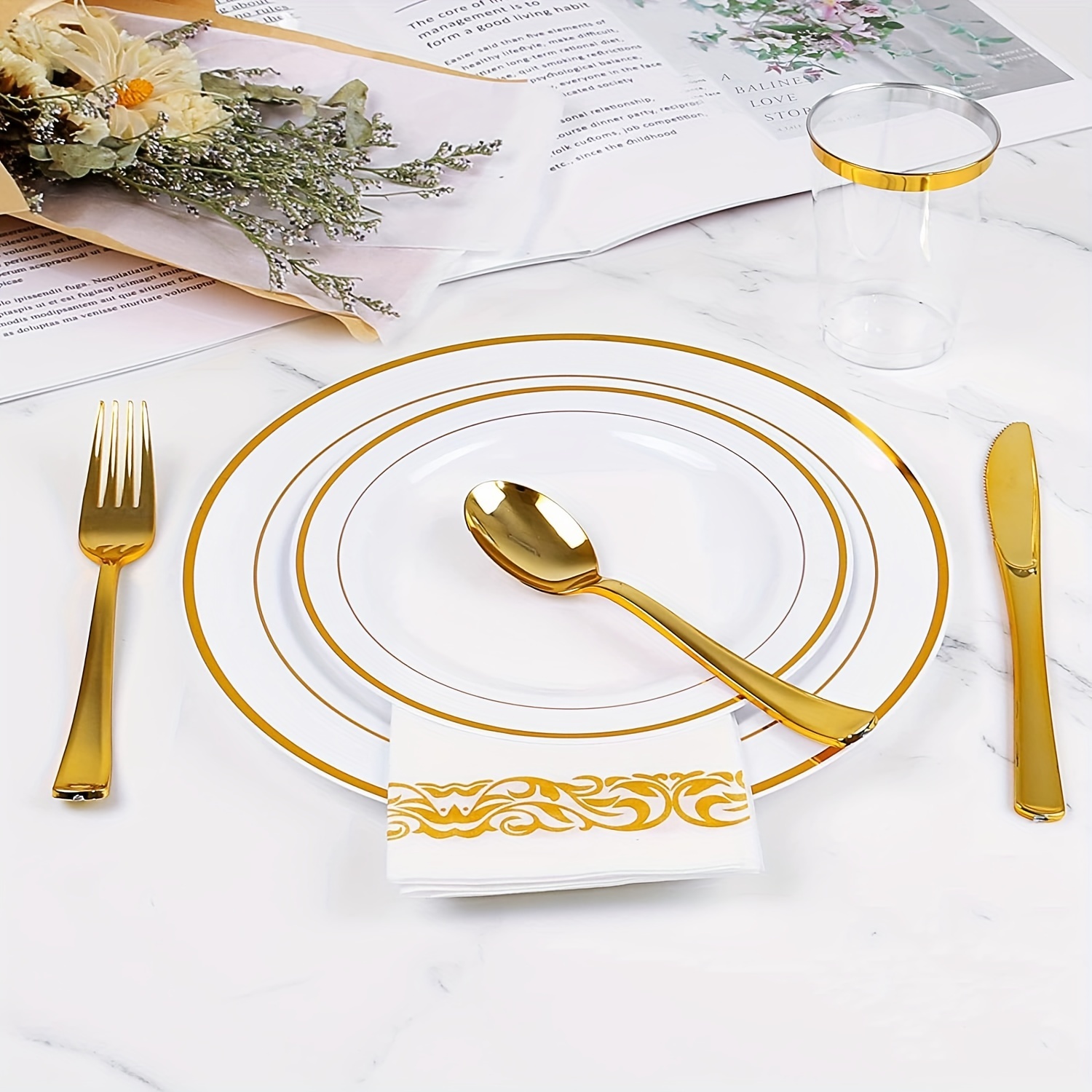 30pcs Fancy Wedding Plates with Golden Rim 19.05cm