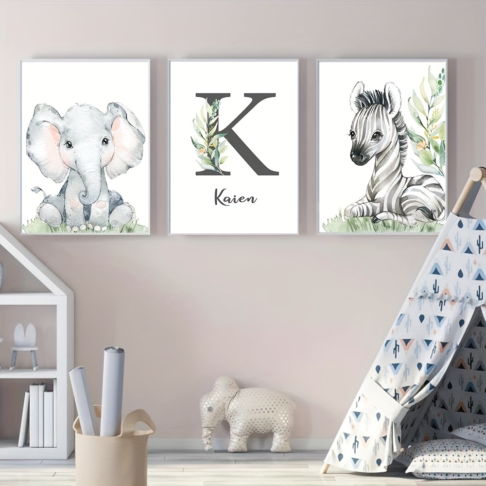Custom Name Art Prints Personalized Elephant Giraffe Wall - Temu