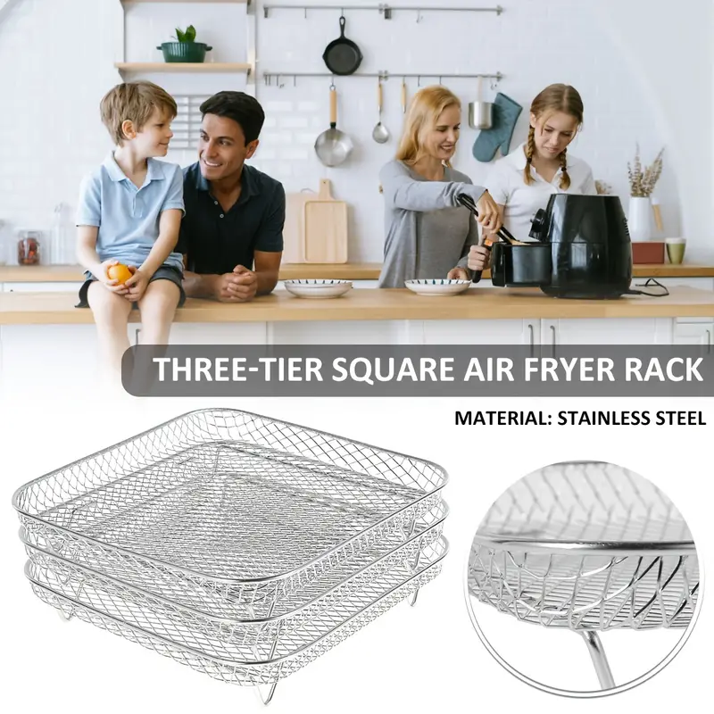 Air Fryer Three Stackable Dehydrator Racks 304 Stainless Steel Air Fryer  Basket Tray Air Fryer Accessories Dishwasher Safe Fit for Oven and Press  Cooker Compatible with Most Air Fryer 