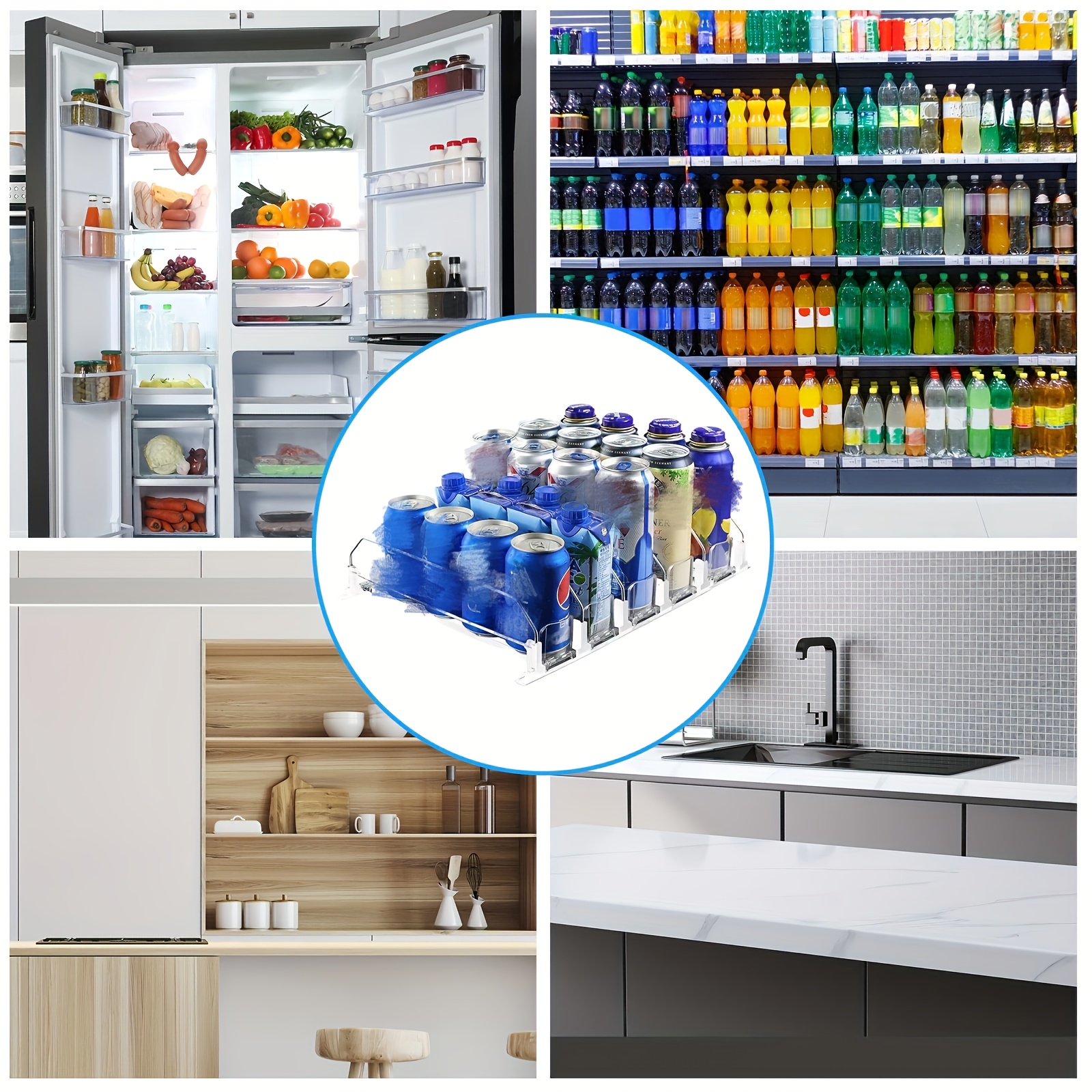 OTraki Dispensador de latas de soda para refrigerador, organizador de  bebidas ajustable de ancho para refrigerador, almacenamiento de bebidas con