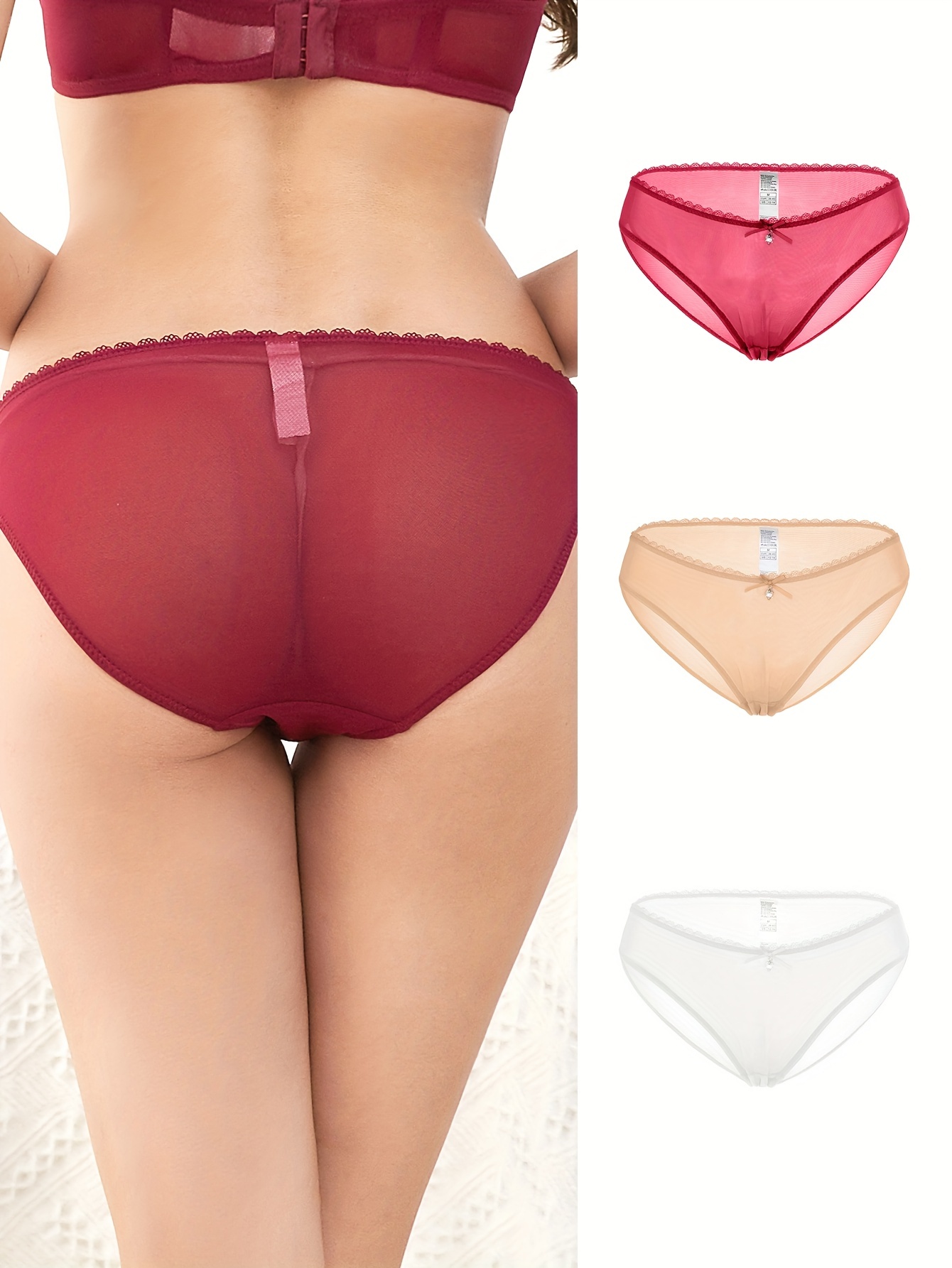 Buy Women Mesh Briefs See Through Panties with Bow Tie Underwear