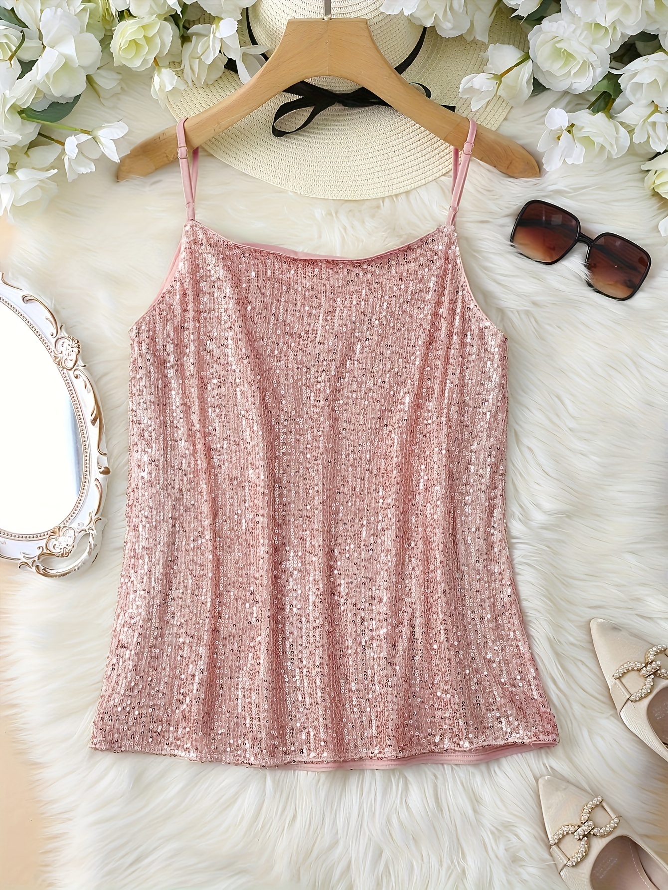 SEQUIN TANK TOP in Rose Gold