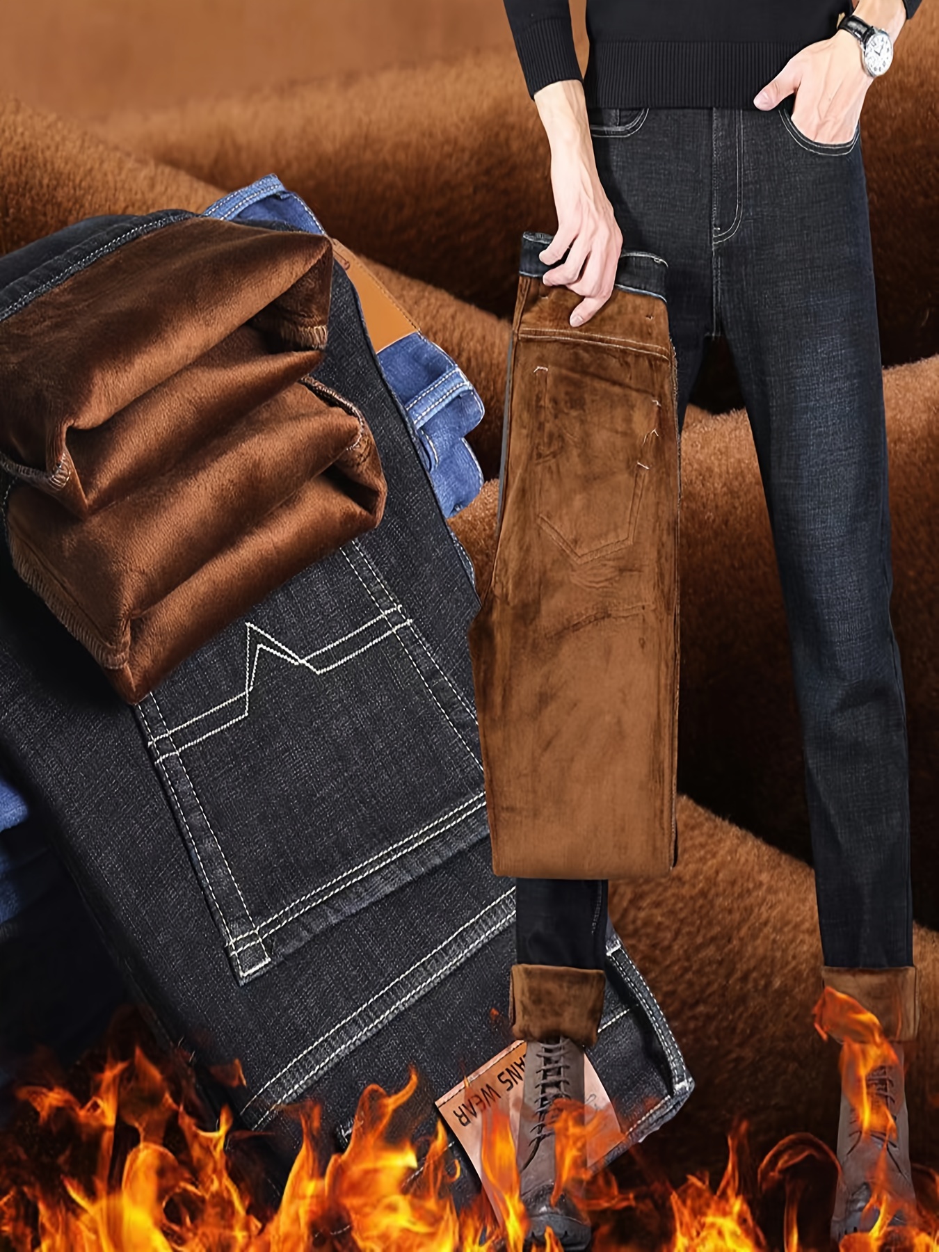 Pantalones vaqueros térmicos de lana para hombre, ropa de trabajo