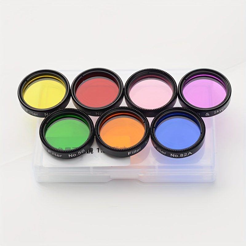 7pcs Astronomical Telescope Accessories Set, Nebula & Moon Filters, Compatible With 1.25 Inch/31.7mm Eyepieces, Fixed Focus, English Language, Max Magnification 1x, Large Aperture