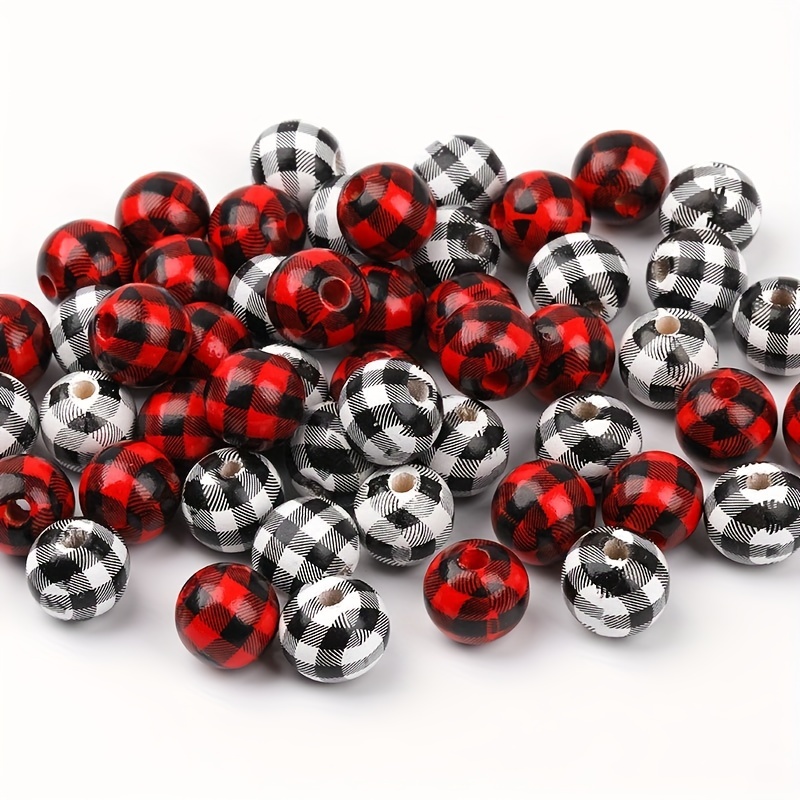 Colorful Checkered Wooden Beads Christmas Red And Black - Temu