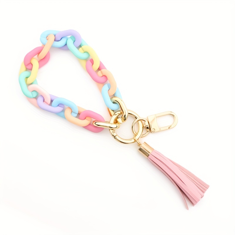 Chain Link Tassel Wristlet Key Chain, Pink