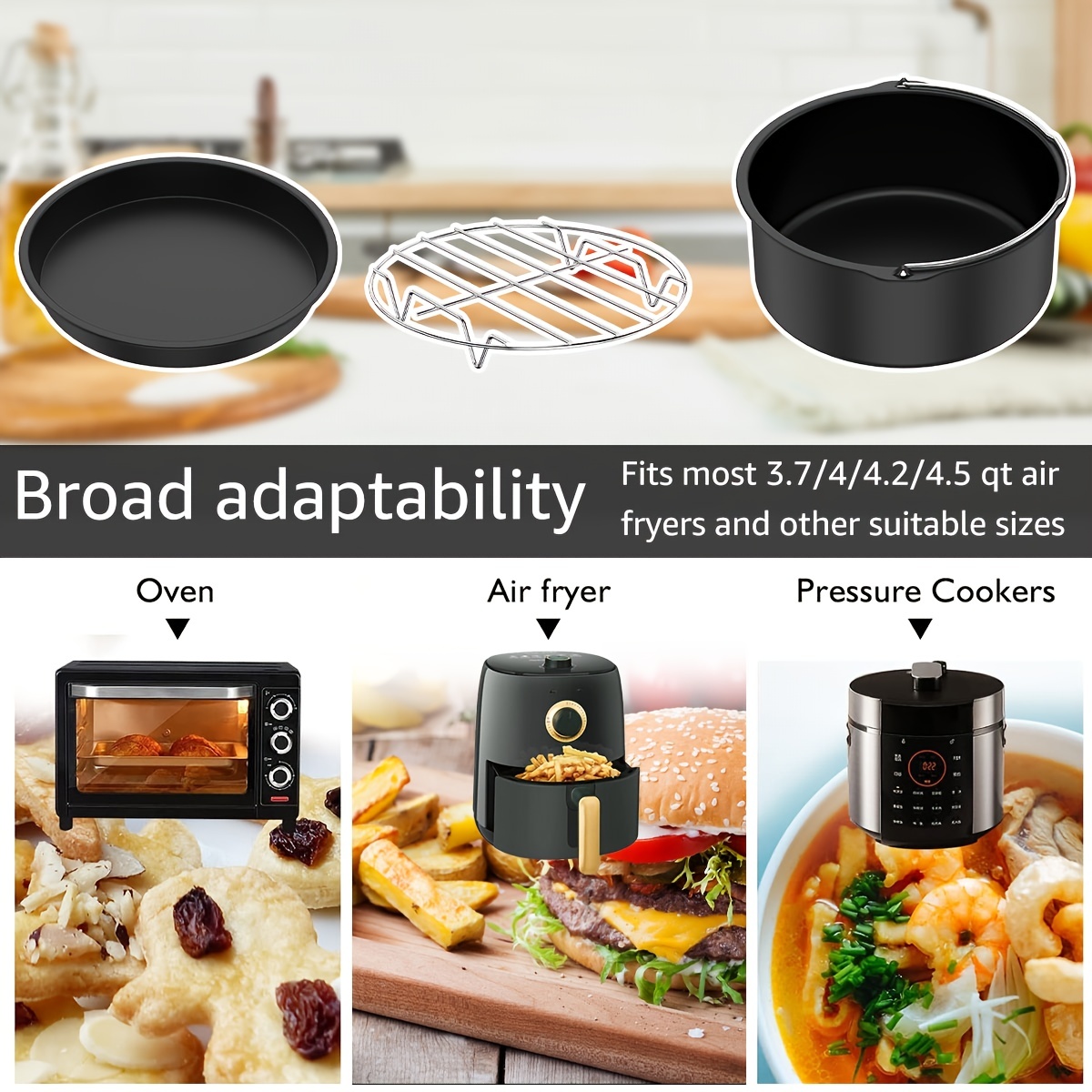 Air Fryer Basket Round Shelf Rack Multi Cooker 17.8cm 7 Stainless