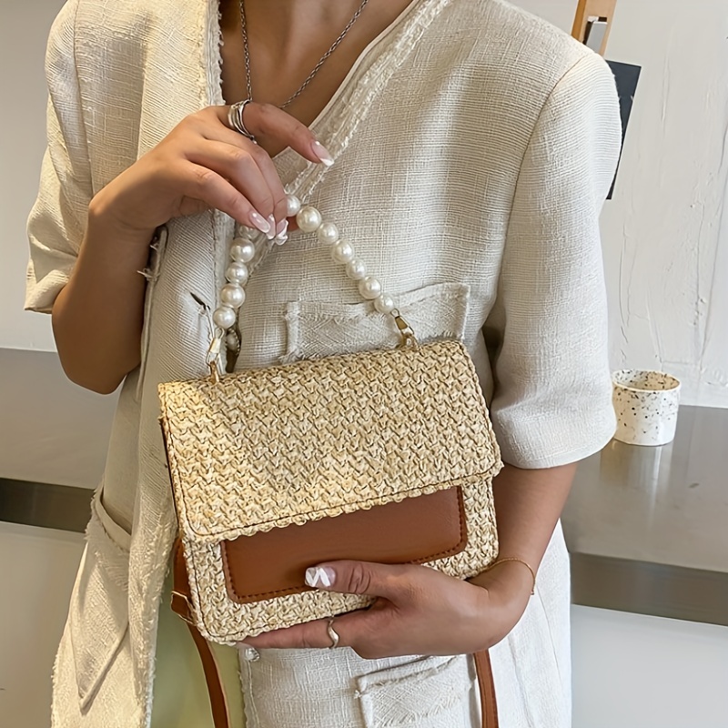 Mini Straw Woven Pearl Handbag, Simple Fashionable Pu Leather Crossbody Bag,  Women's Casual Versatile Shoulder Bag(7.09*2.36*1.77) - Temu