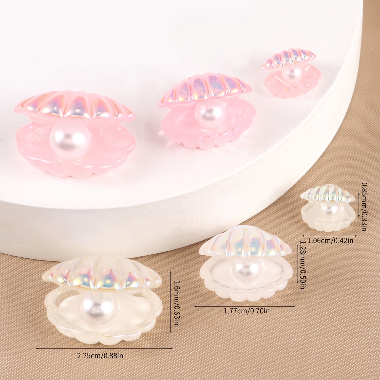 6pcs Colorful Mixed Pack Pearl Shells, Plastic Simulated