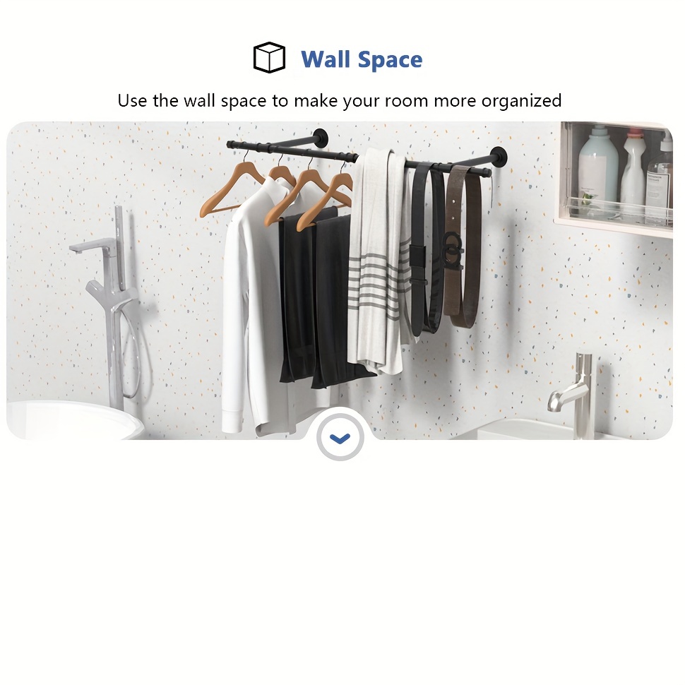 Industrial Clothes Rack, Wall-Mounted Closet Rod, Space-Saving