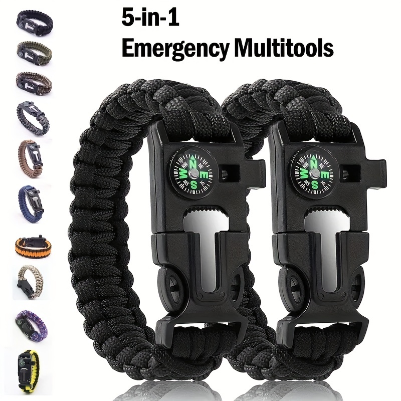 Paracord Bracelets for Hiking Gear,Essential Hiking Accessories for  Backpacking & Emergency Survival Kits,Compass, Rope, Whistle, Firestarter  (2Pcs) 