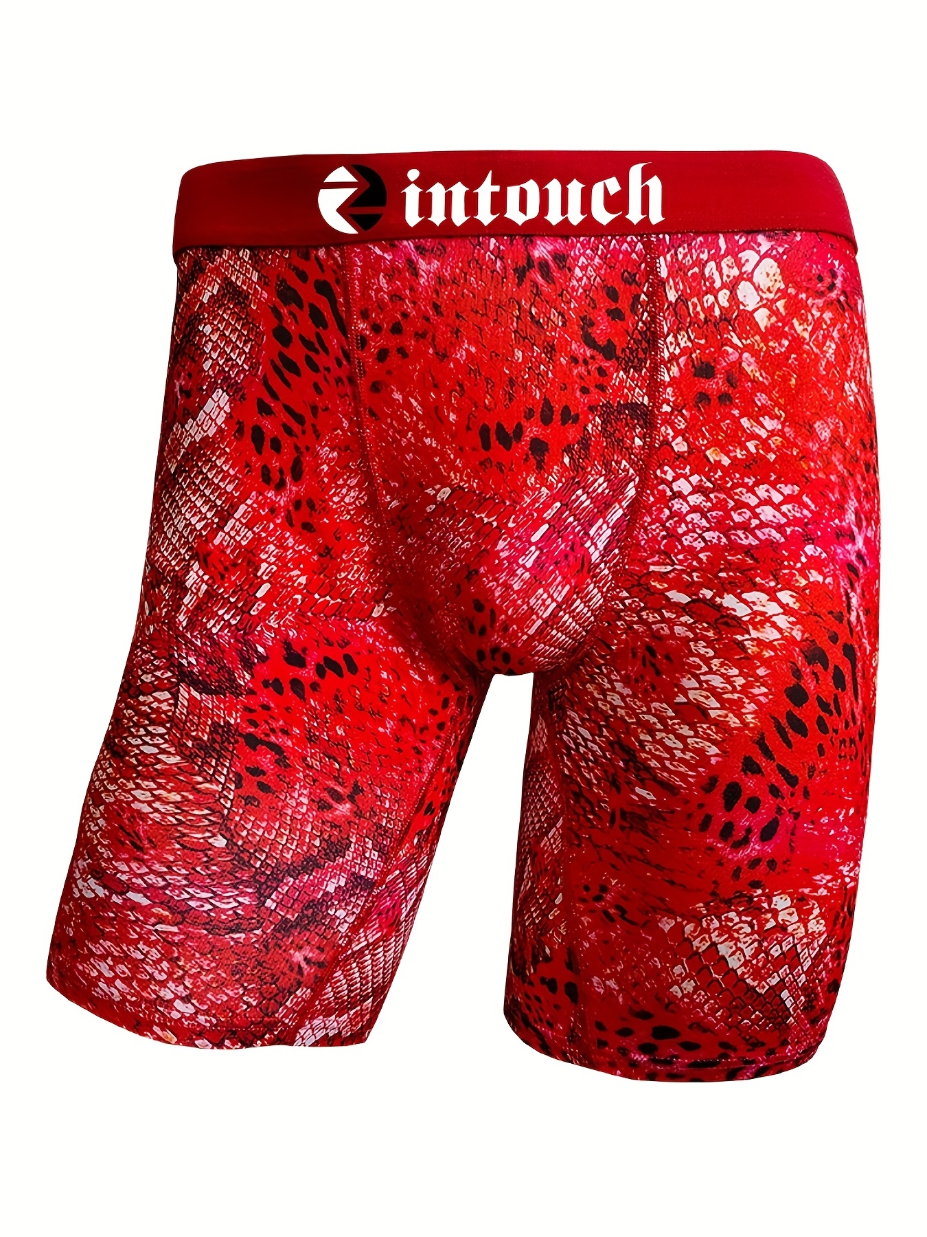 1pc Men's Red Snake Print Breathable Boxer Briefs, Novelty Stretch Underwear