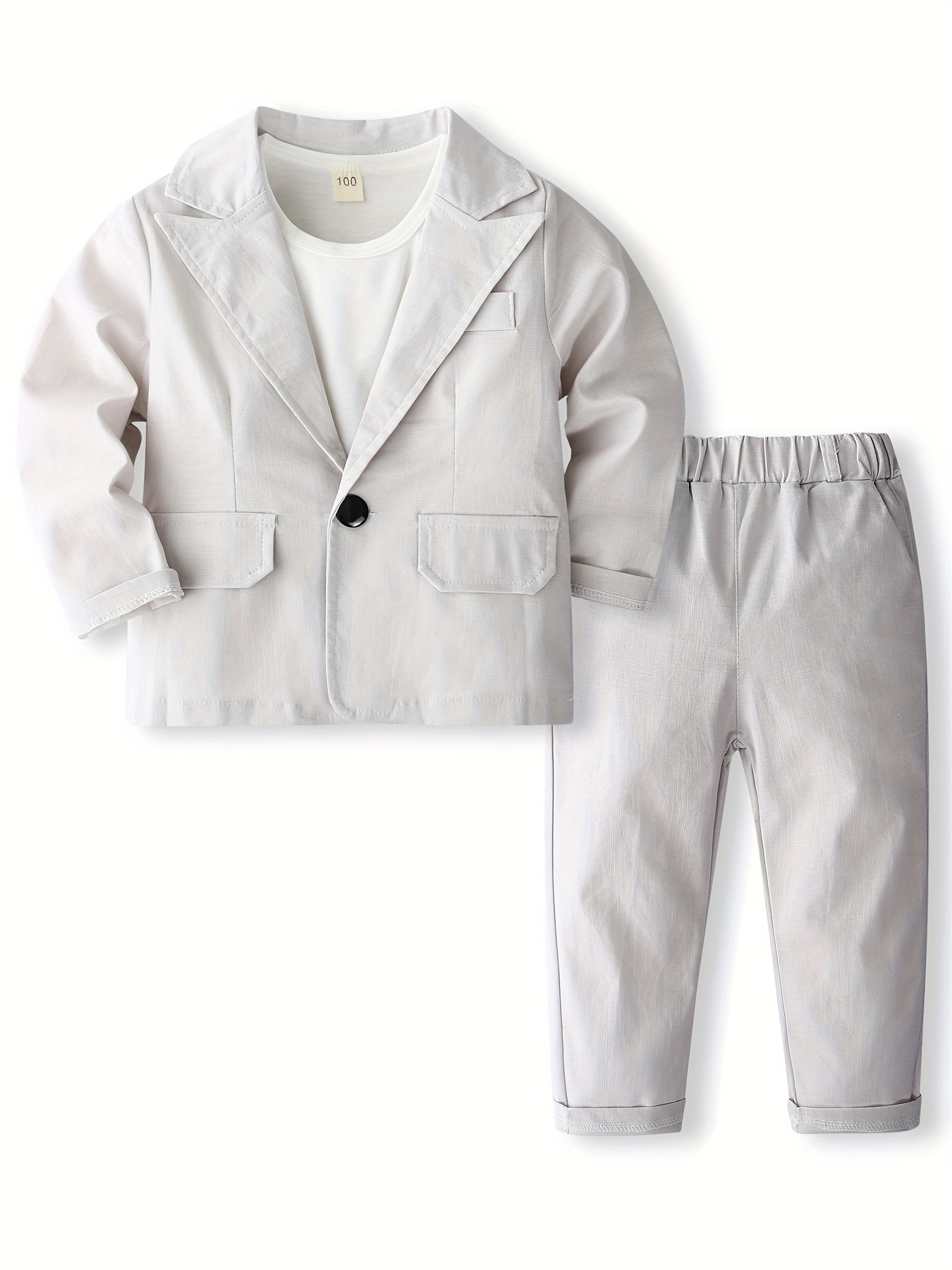 2-8 Ans Enfant Garçon Costume 3 Pcs Ensemble de Vêtement : Veste Beige +  Blanc + Pantalons en couleurs multiples