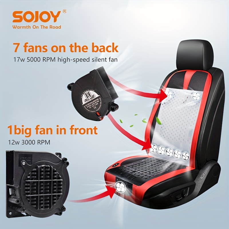 Sojoy Seat Cooler With Massage For Car Driver, 12volt Cooling Car Seat Cover  With Fans, Levels Of Airflow And Auto Power On And Off (blackred) Temu
