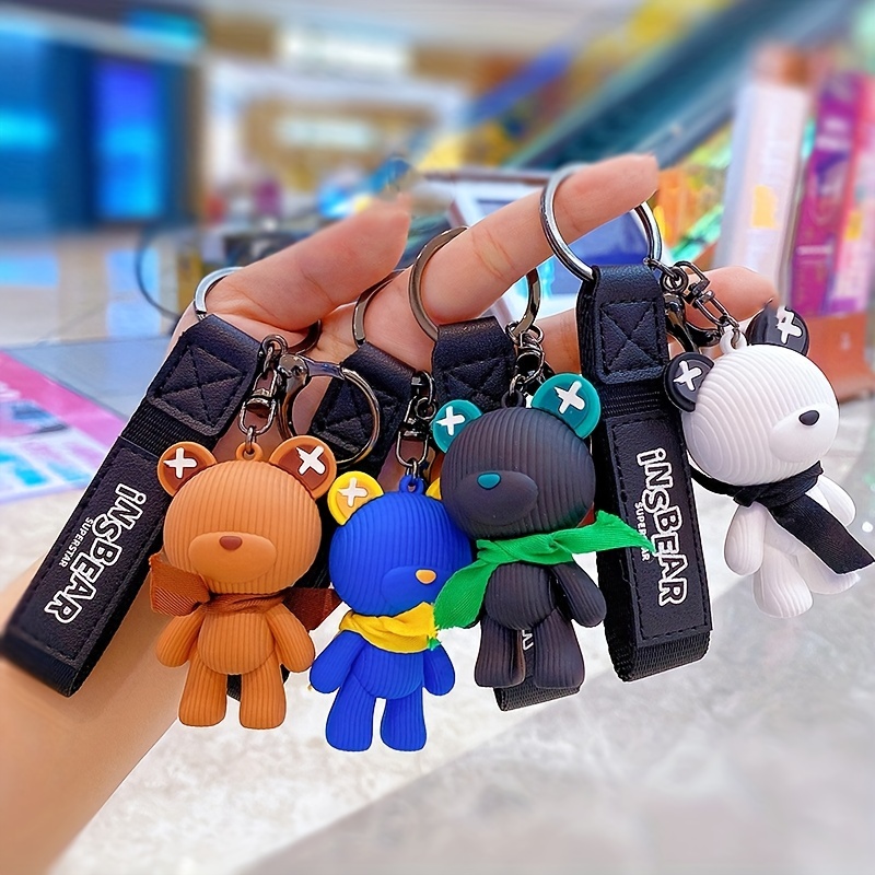 Cute Girls Pompom Teddy Bear Toy Keychain Women Plush Fur Cartoon Bear Key  Chain on Bag Car Doll Trinket Jewelry Wedding Gifts