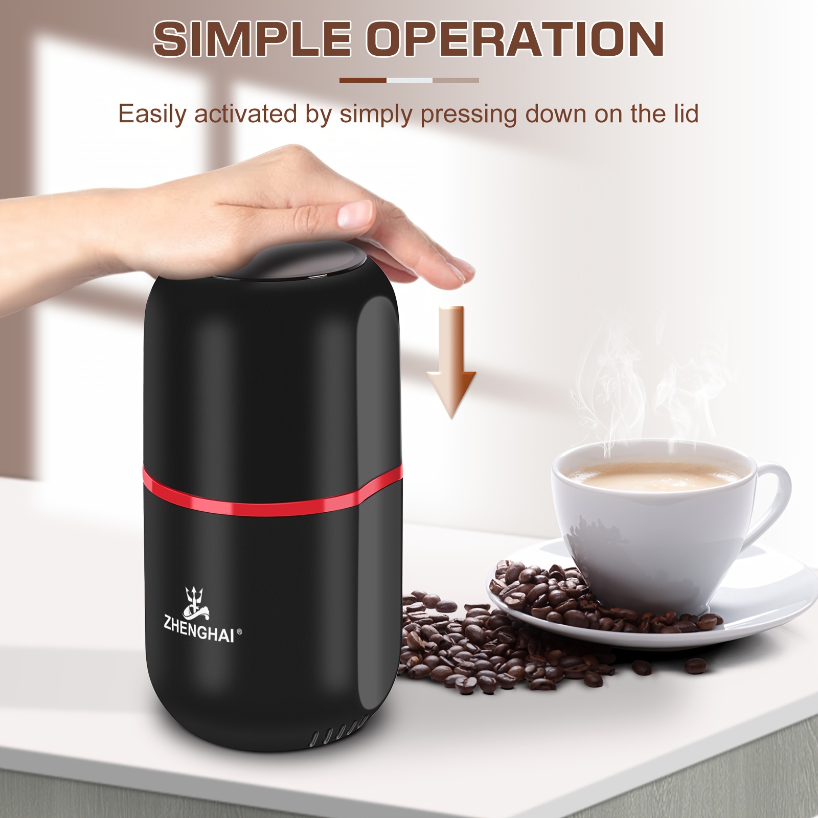  Molinillo de café eléctrico portátil – Molinillo de granos de  café con control de un botón, molinillo de grano de café de baja  temperatura, molinillo de café expreso, molinillo de especias