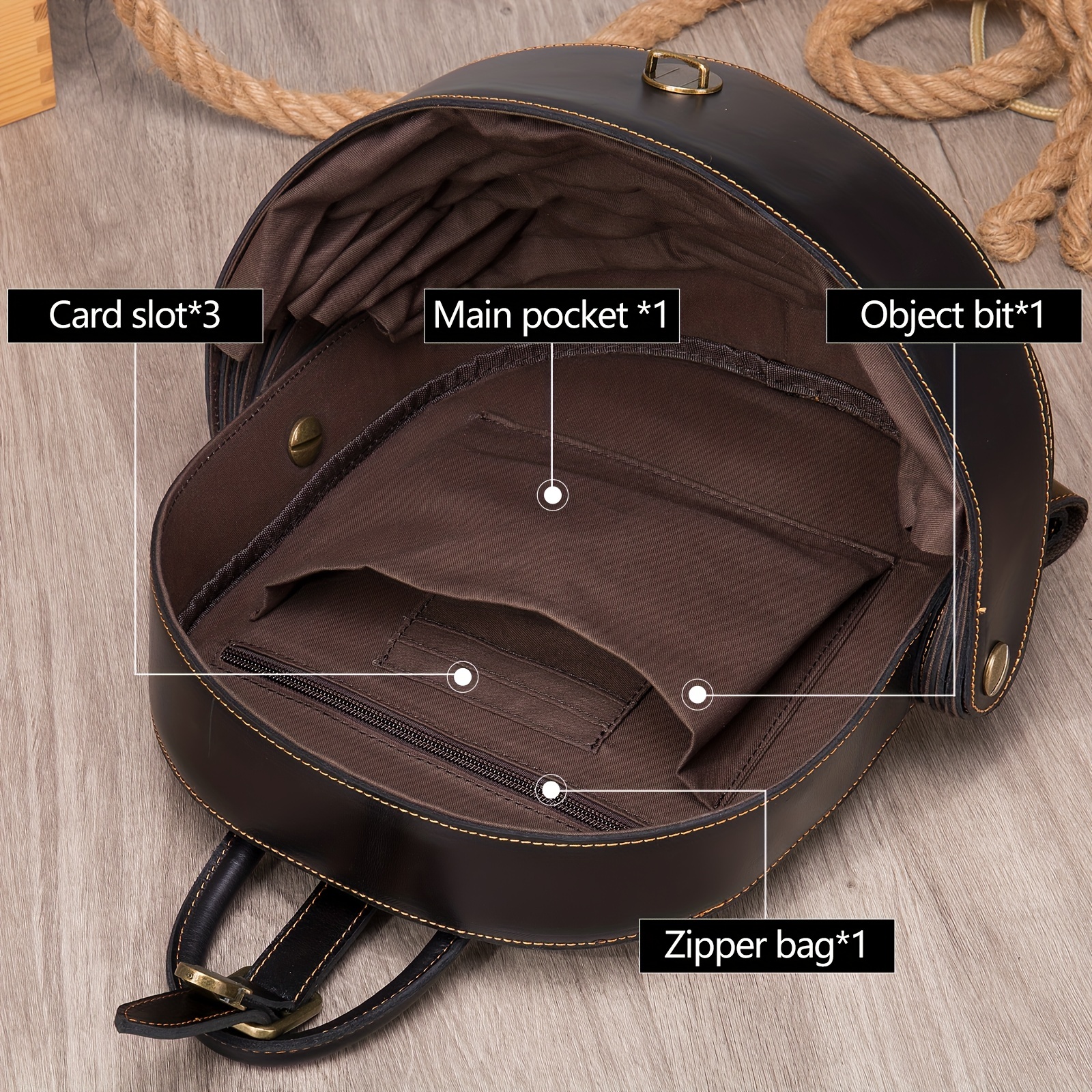 Round leather backpack