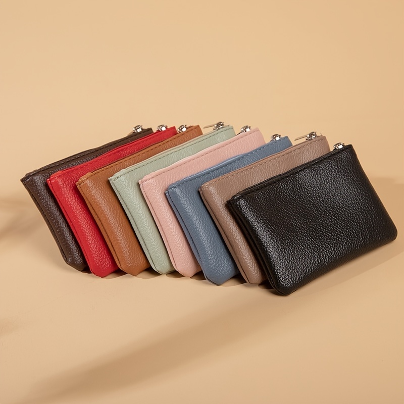 Leather Short Slim Zipper Card Wallet For Women Credit Card ID Holder Coin  Purse