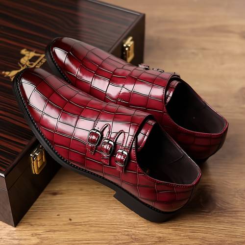 mens pattern upper dress shoes casual pointed toe closure rubber sole shoes for daily casual wear