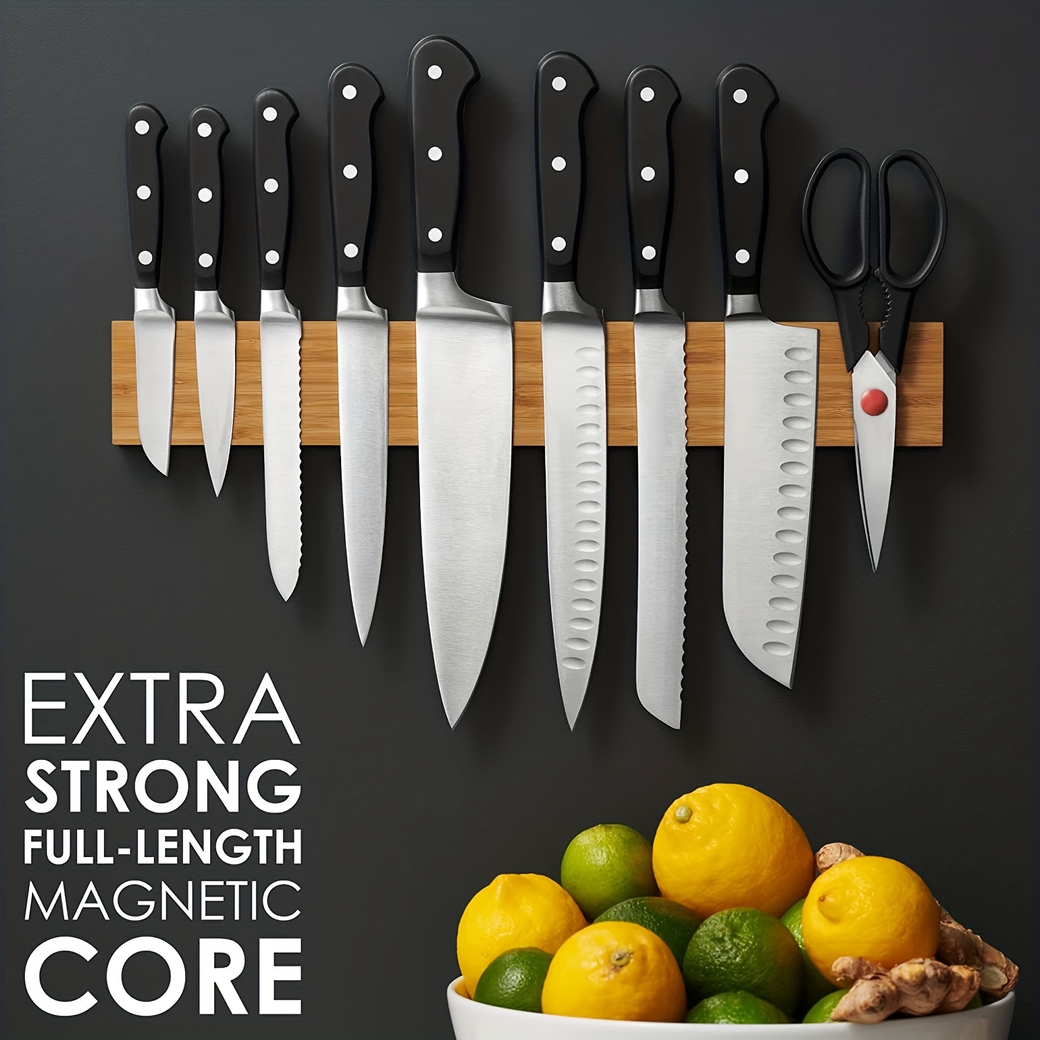 

1pc Magnetic Knife Holder For Wall With Extra Strong Magnet, 16 Inch, Knife Magnetic Strip In Bamboo For Knives, Utensils And Tools, Kitchen Accessories