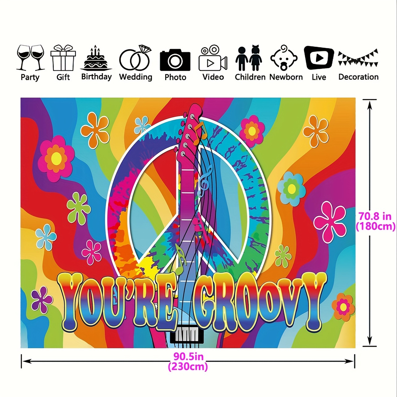 1 pièce fond fête hippie années 1960 décoration murale - Temu Canada, image size:1285x1285