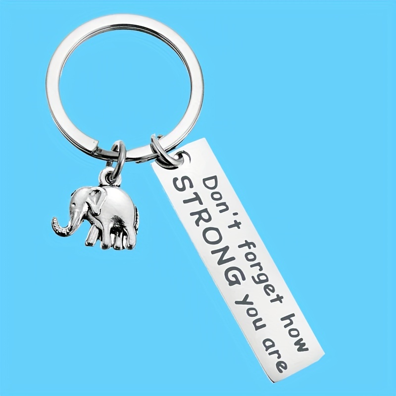 Temu Inspirational Stainless Steel Keychain, Don't Forget How Strong You Are Elephant Pendant Key Ring, Car Key Bag Pendant Accessory,Stainless Steel