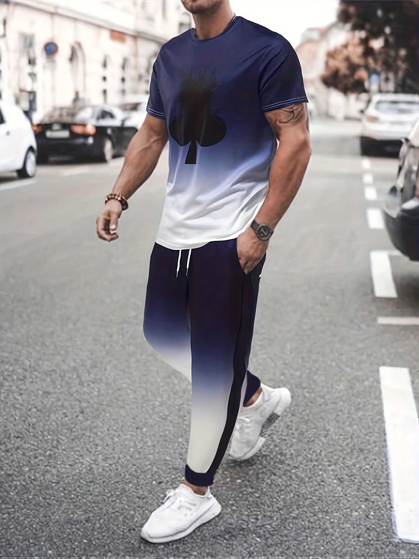 Plus Size Men's Gradient los Angeles T-shirt & Shorts Set For Spring And  Summer, Oversized Loose Clothing For Big And Tall Guys Best Sellers Gifts -  Temu