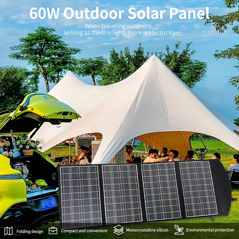 1pc, New Process 60W Photovoltaic Panel High Conversion Solar Panel Folding  Car Solar Panel Flexible Portable Solar Power Panel Waterproof, USB Fast C
