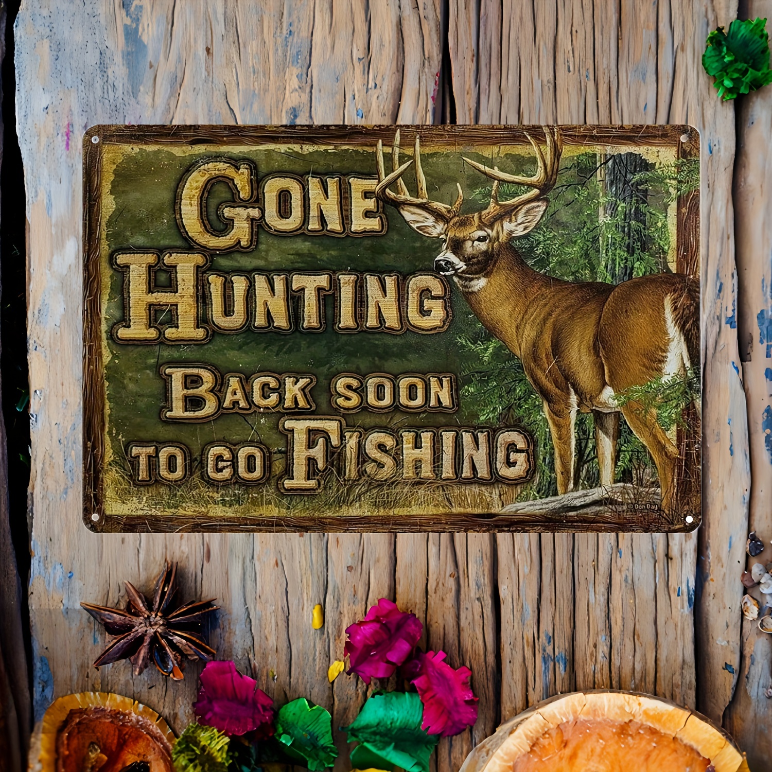 Metal Sign Gone Hunting Back Soon Go Fishing Funny Wildlife - Temu Canada