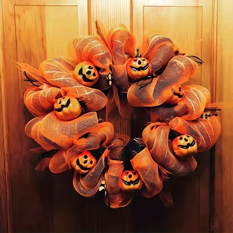 Halloween Door Front Hanging Charm Pumpkin Mesh Garland Halloween ...