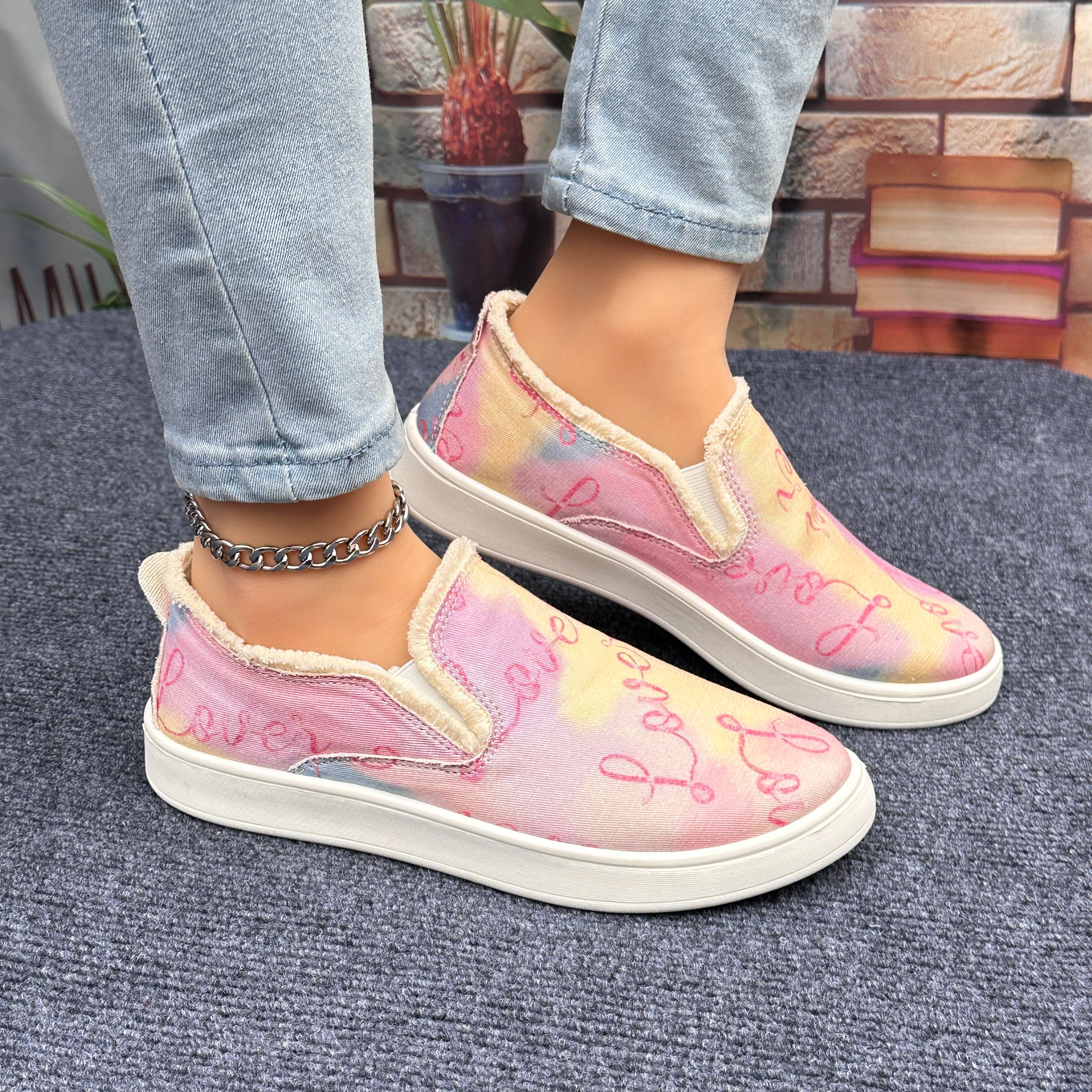 Women's Simple Letter Print Canvas Shoes Casual Slip Outdoor