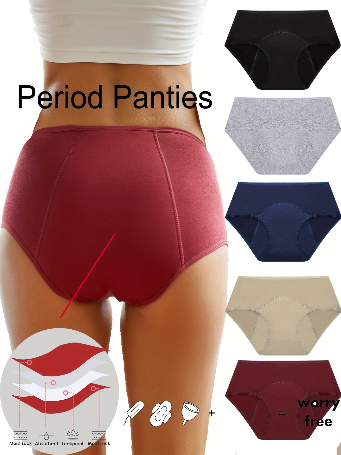 Buy Women's Hipster Period Underwear, Leak-Proof, Mid Waist, High  Absorbency Maternity & Postpartum Panties Small at