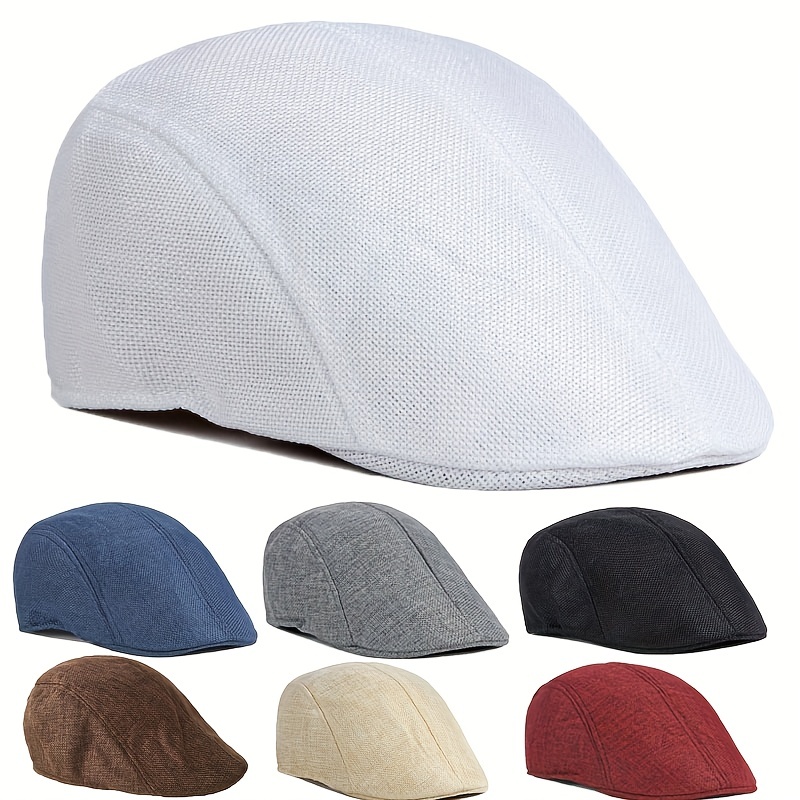 mens women linen newsboy caps flat hat vintage summer breathable gatsby ivy irish casual cabbie hats trendy beret hat solid color ideal choice for gifts