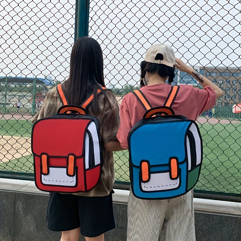 2D Cartoon Graffiti Print School Bag Women Backpack Shoulder Bag